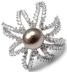 Tiffany & Co. Fireworks Tahitian Pearl Diamond Platinum Pin Brooch