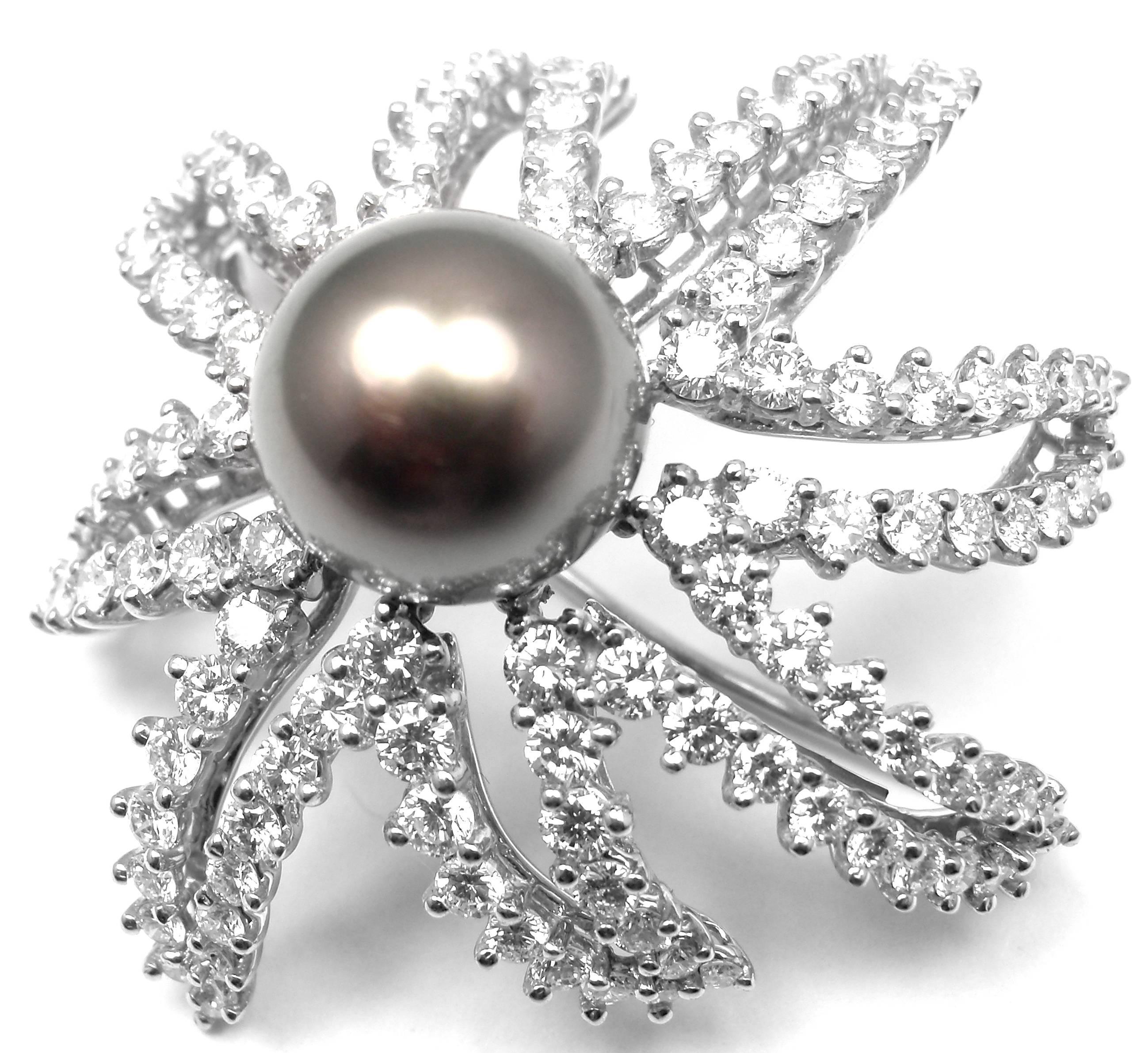 Tiffany & Co. Fireworks Tahitian Pearl Diamond Platinum Pin Brooch 6