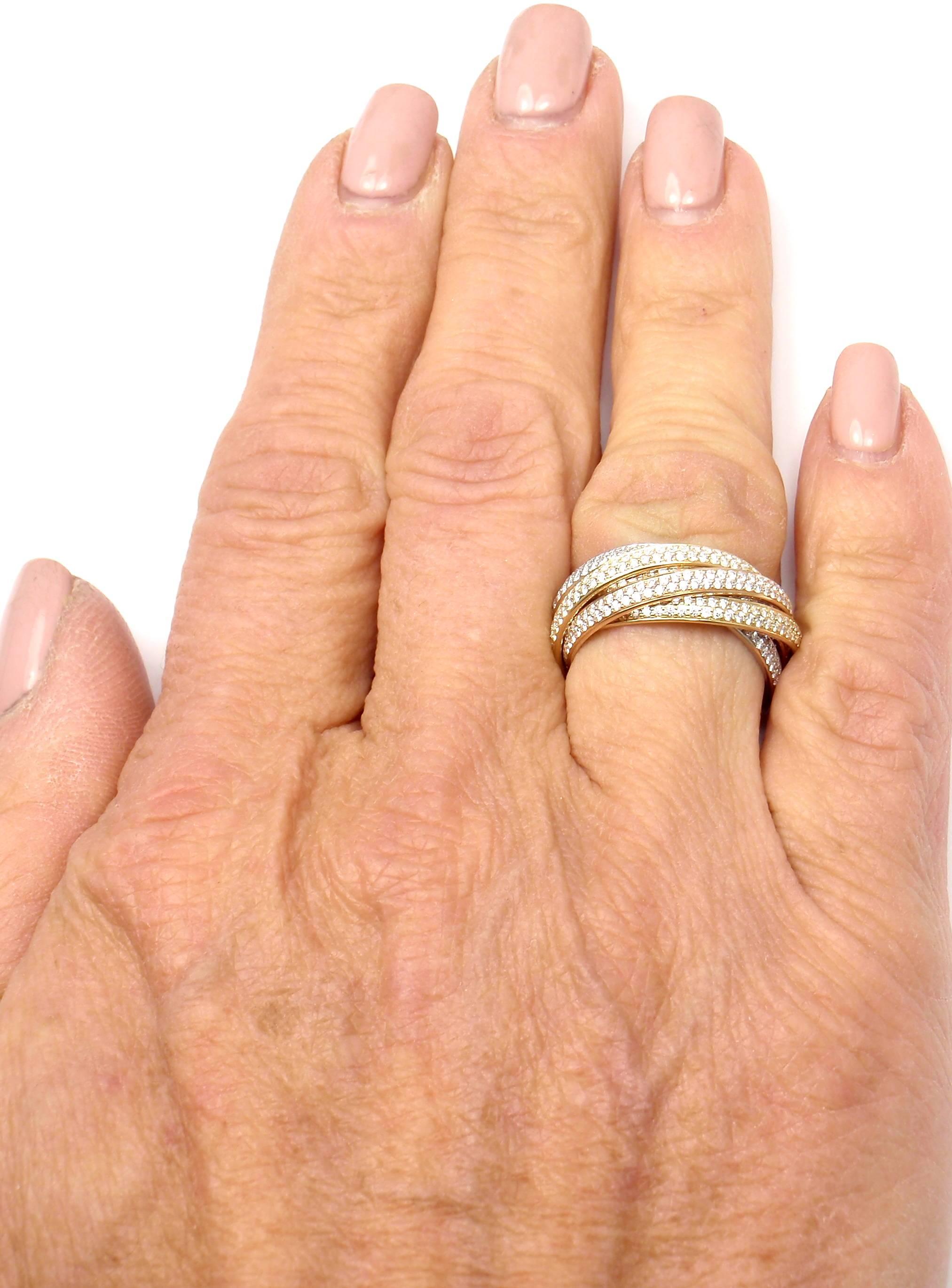 Cartier Pave Diamond Three Color Gold Two For Trinity Six Band Ring 3