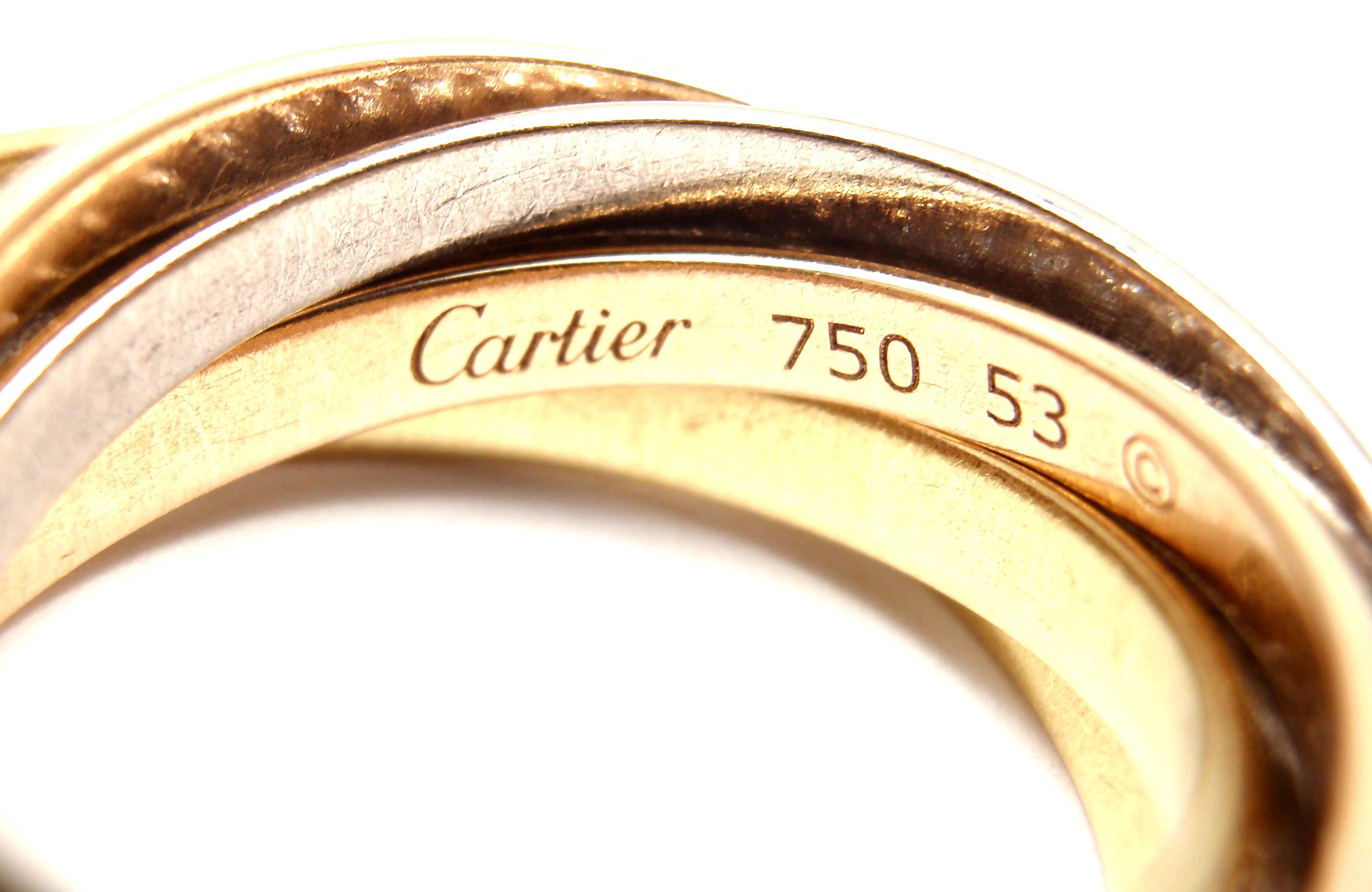 Cartier Pave Diamond Three Color Gold Two For Trinity Six Band Ring In New Condition In Southampton, PA