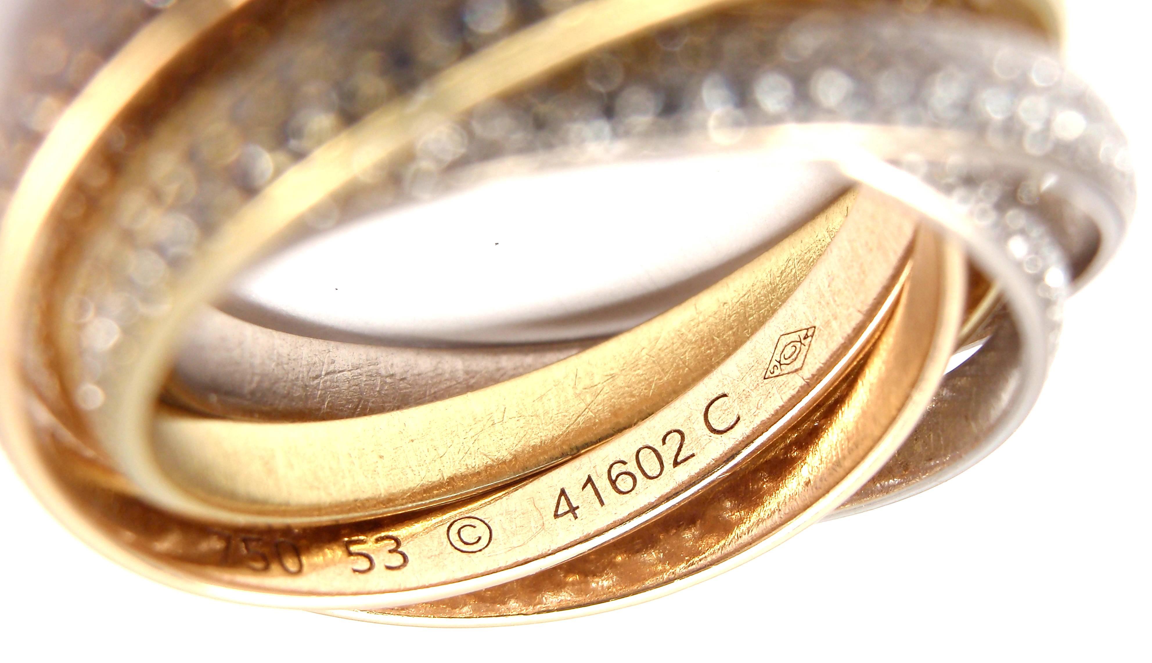 Cartier Pave Diamond Three Color Gold Two For Trinity Six Band Ring 2