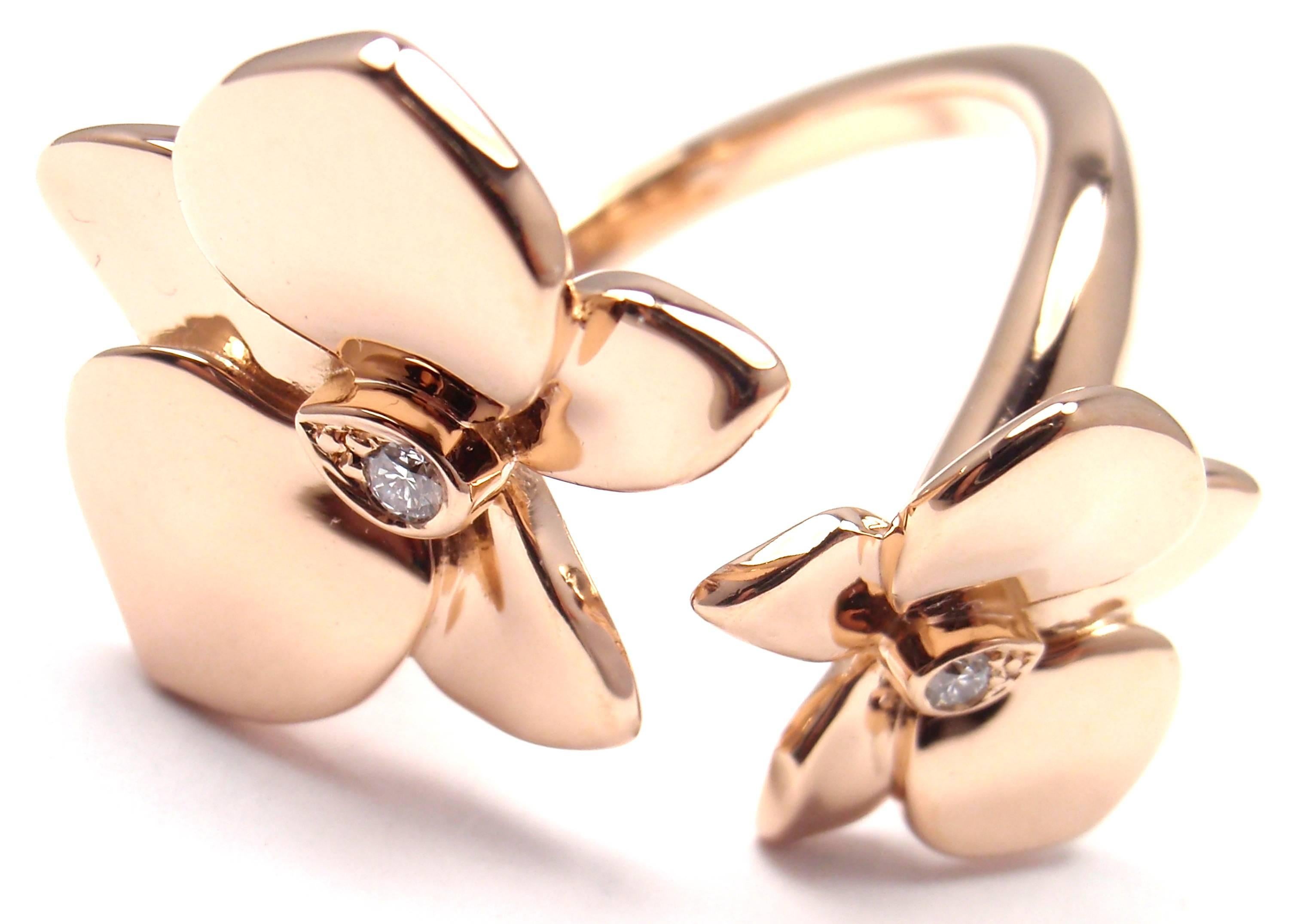 Cartier Caresse D'Orchidées Diamond Gold Orchid Flower Ring In New Condition In Holland, PA
