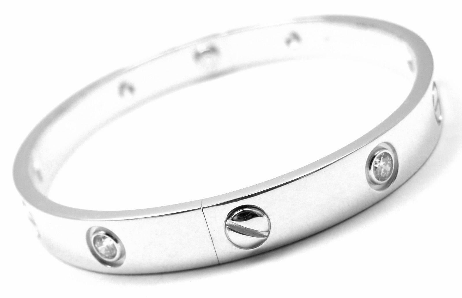 Women's or Men's Cartier 6 Diamond Gold LOVE Bangle Bracelet 