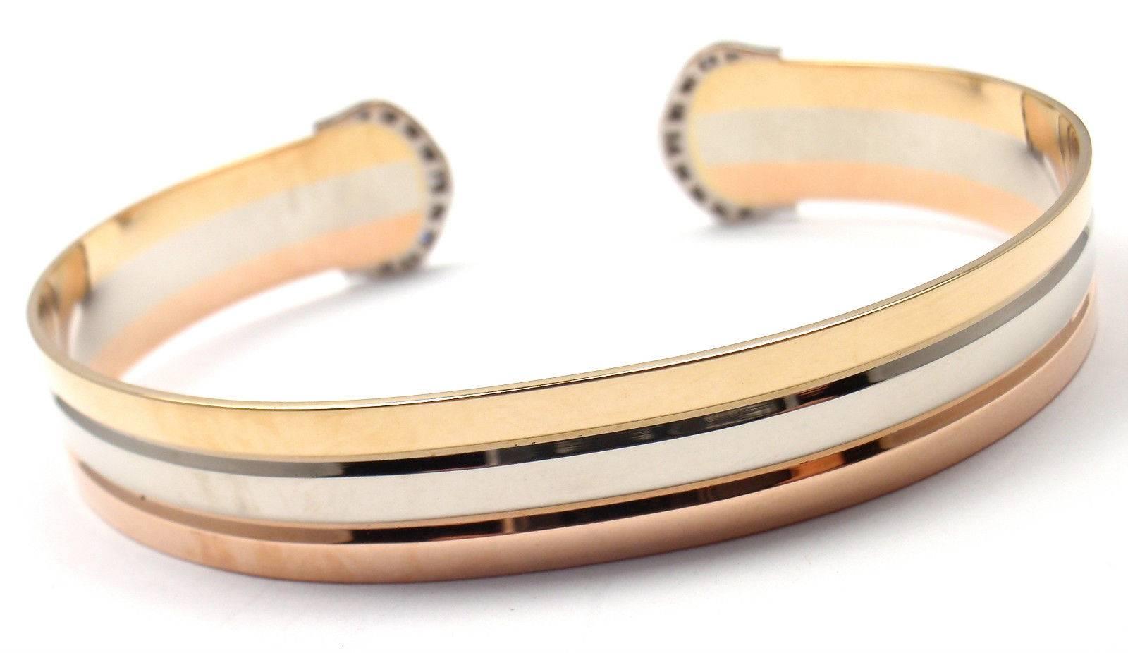 Cartier Diamond Tricolor Gold Double C Cuff Bangle Bracelet In New Condition In Holland, PA