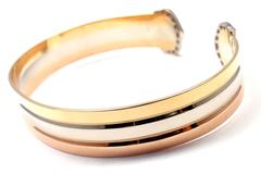 Cartier Diamond Tricolor Gold Double C Cuff Bangle Bracelet