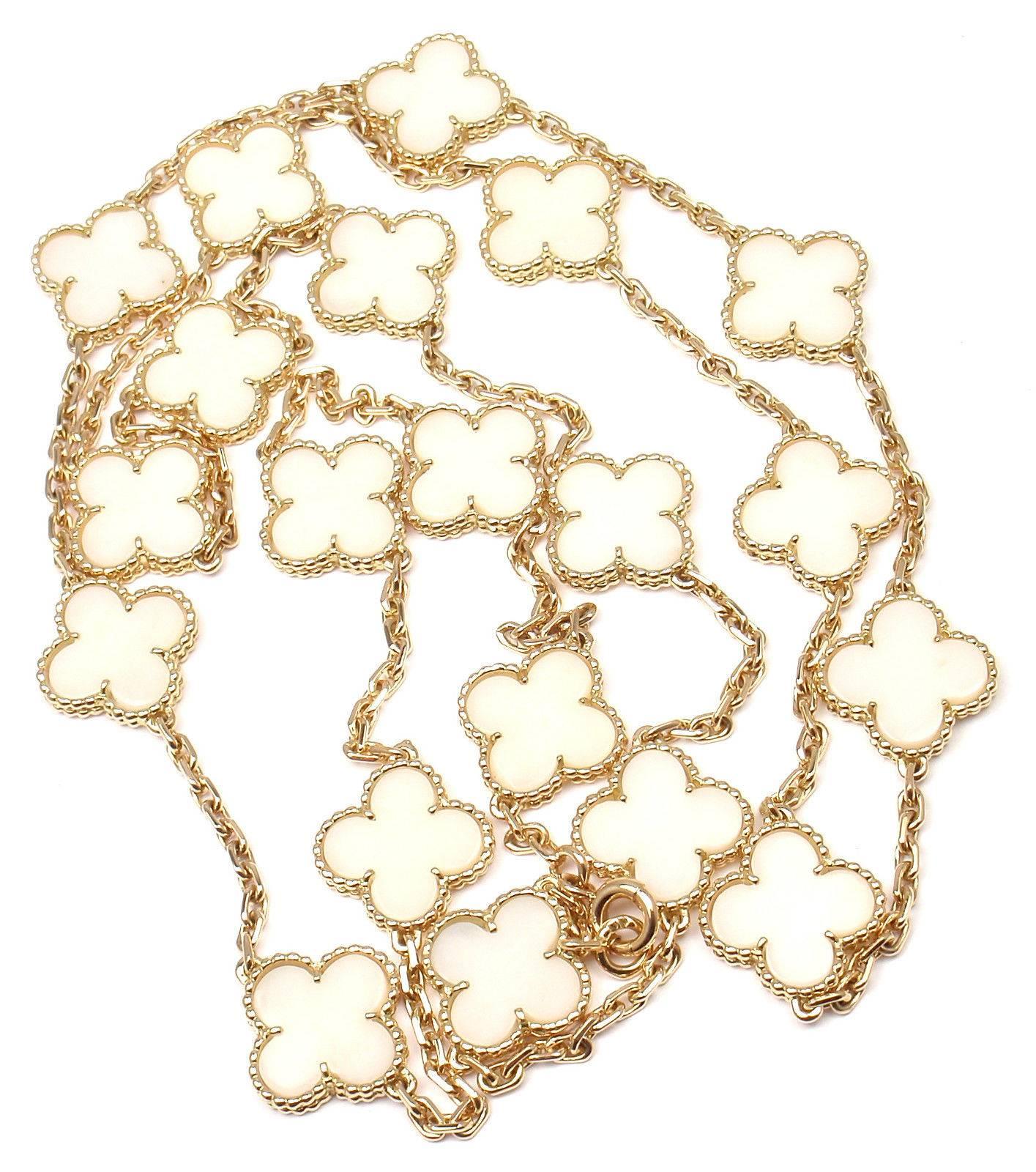 Van Cleef & Arpels White Coral Gold 20 Motif Vintage Alhambra Necklace 1