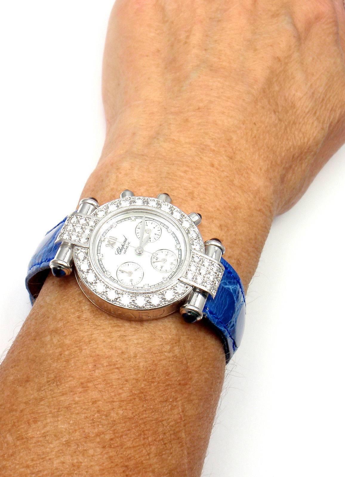 Women's or Men's Chopard Lady's White Gold Imperiale Diamond Sapphire Chronograph Wristwatch 
