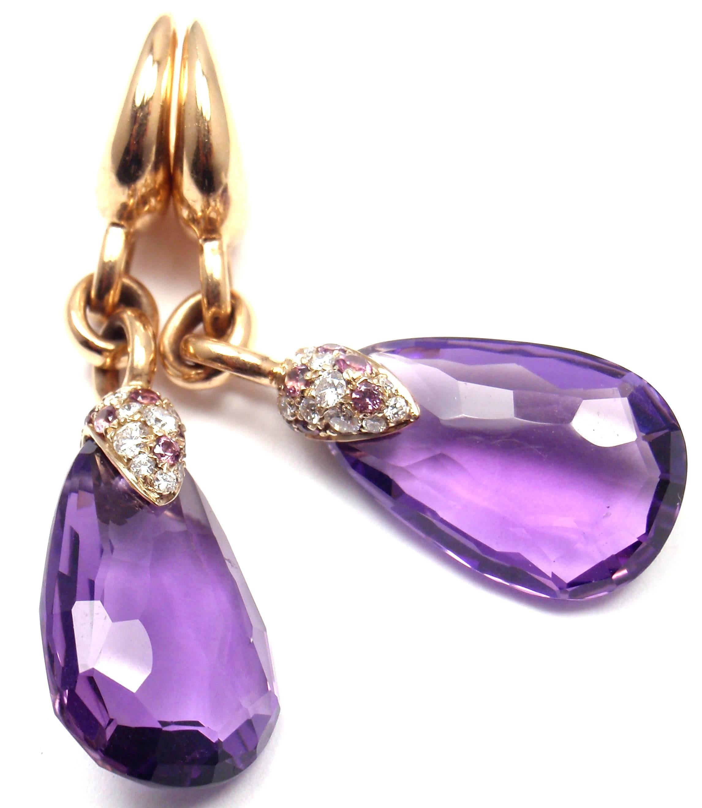 Pomellato Amethyst Drop Diamond Gold Earrings 1