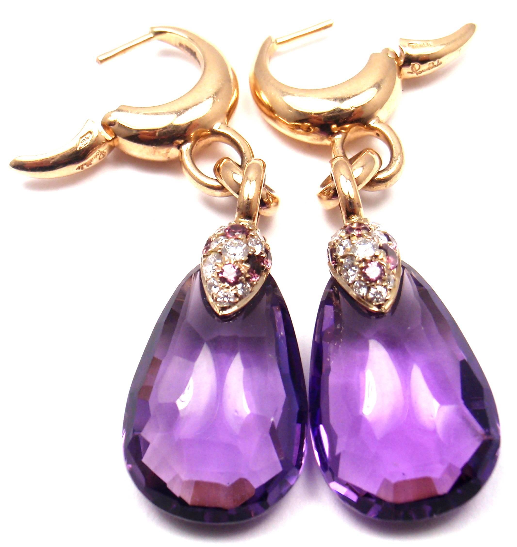 Pomellato Amethyst Drop Diamond Gold Earrings In New Condition In Holland, PA