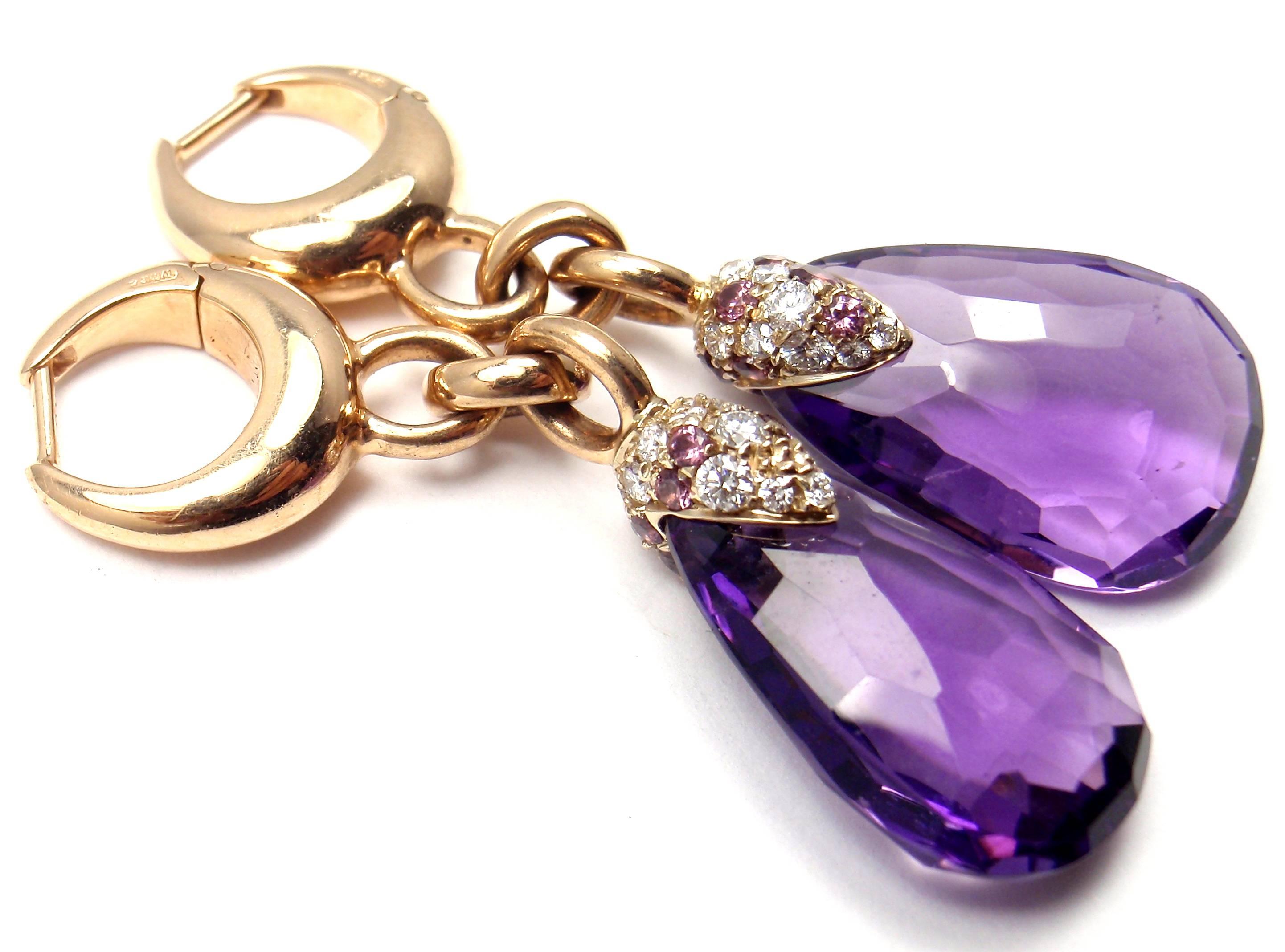 Pomellato Amethyst Drop Diamond Gold Earrings 5