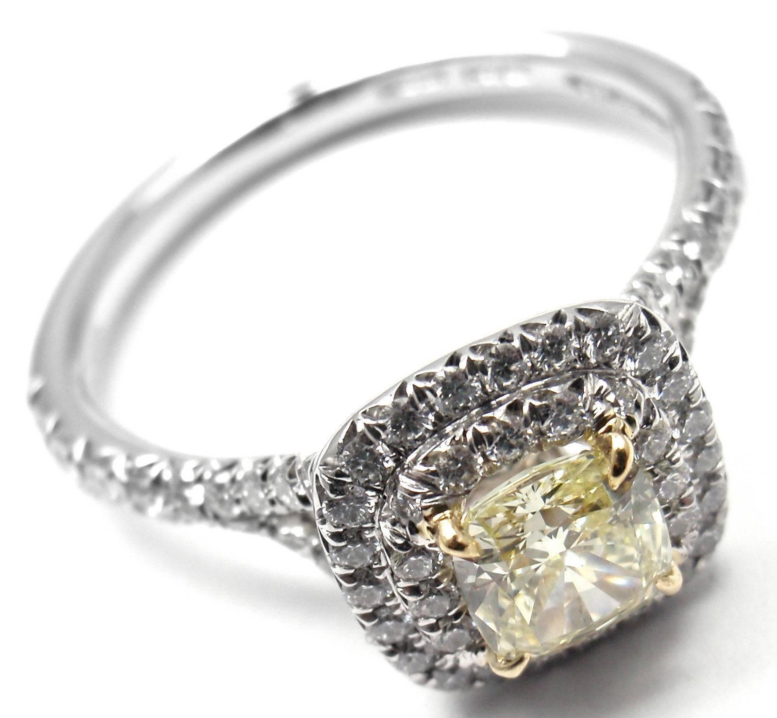 Tiffany & Co. Soleste Fancy Yellow and White Diamond Platinum Ring  In New Condition In Holland, PA