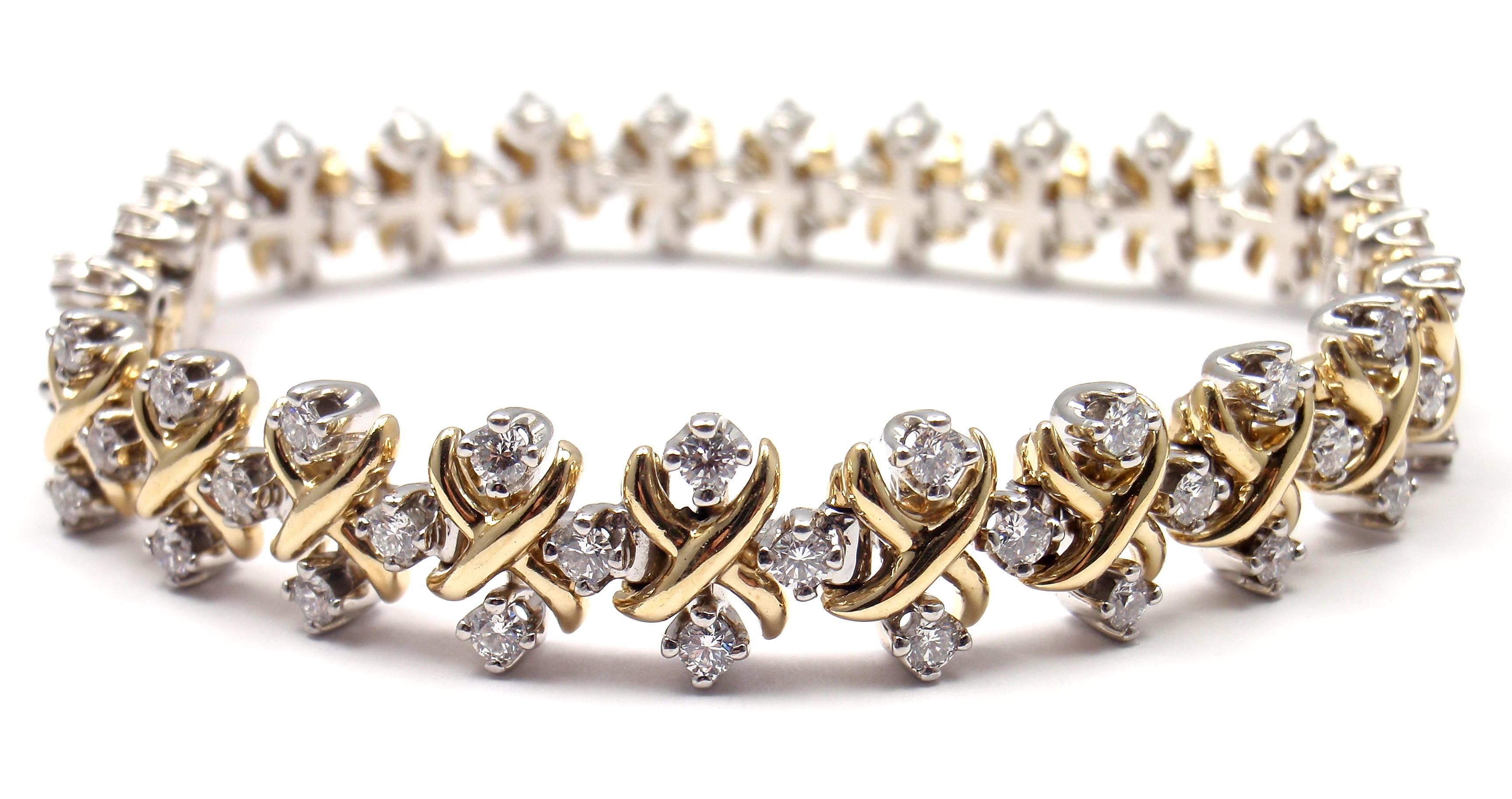 Tiffany & Co. Jean Schlumberger Lynn Diamond Platinum Gold Bracelet In New Condition In Holland, PA