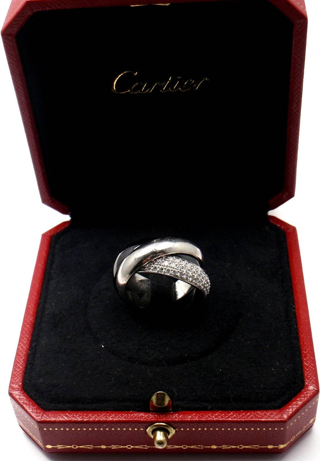 Women's or Men's Cartier Trinity Ceramic Diamond Gold Platinum Band Ring
