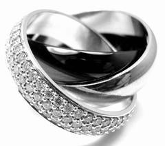 Cartier Trinity Ceramic Diamond Gold Platinum Band Ring