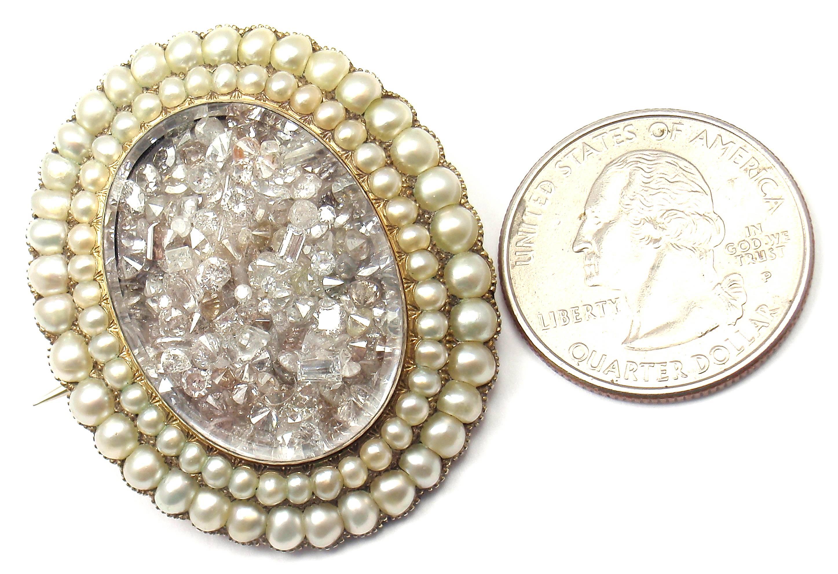 Renee Lewis Natural Pearl Diamond Gold Brooch 1