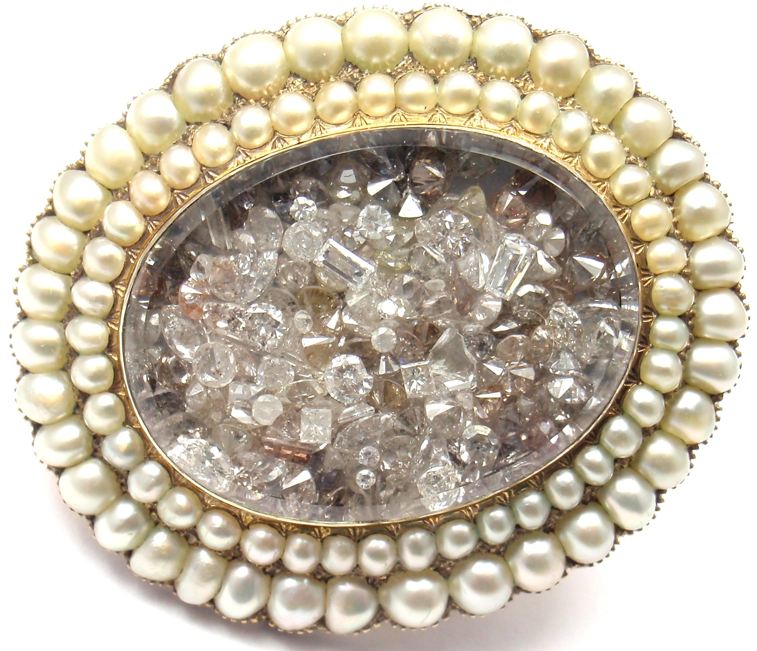 Renee Lewis Natural Pearl Diamond Gold Brooch 2
