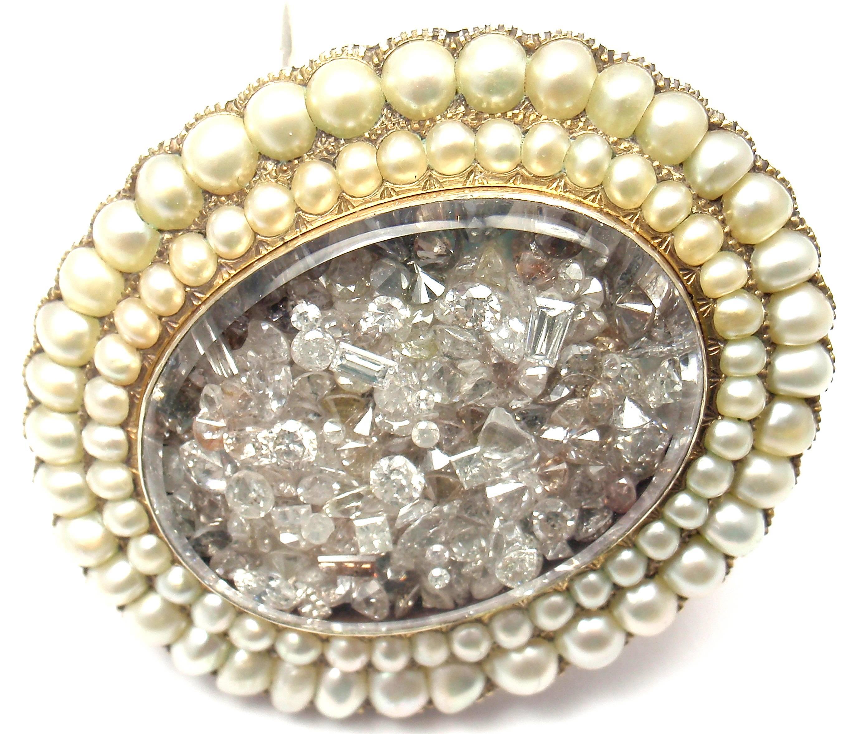 Renee Lewis Natural Pearl Diamond Gold Brooch 3