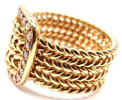 Hermes Diamond Gold Wide Buckle Band Ring