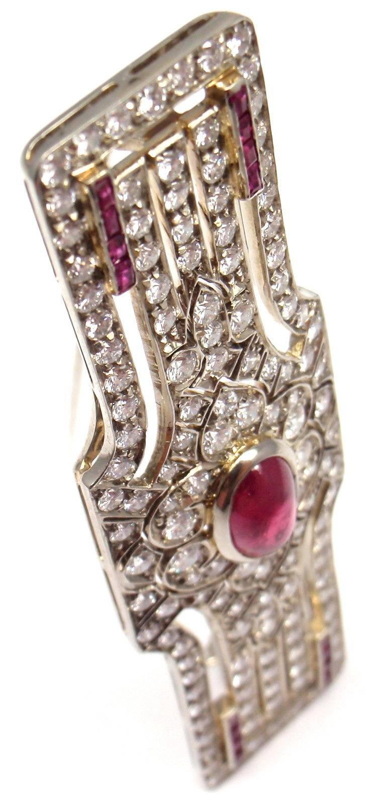 Garrard London Diamond Ruby Platinum Pin Brooch In New Condition In Holland, PA