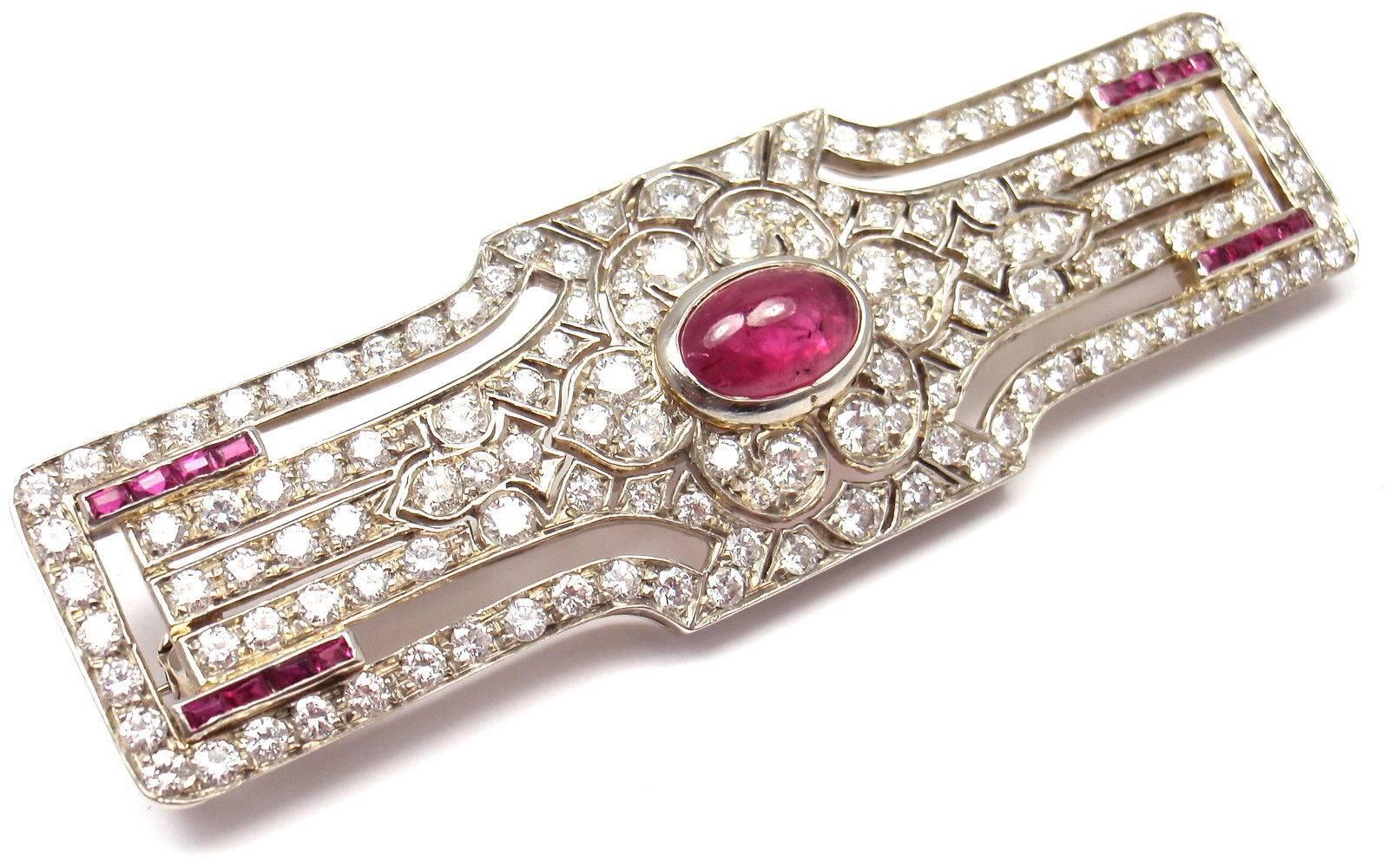 Garrard London Diamond Ruby Platinum Pin Brooch 1