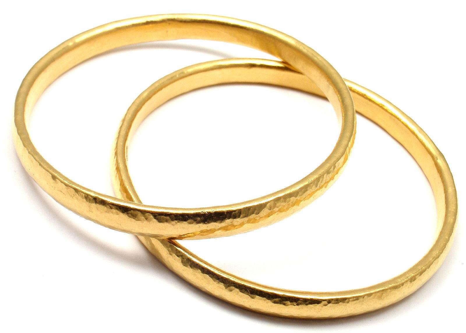 Women's or Men's Gurhan Constellation Set Of Two Wide Gold Bangle Bracelets