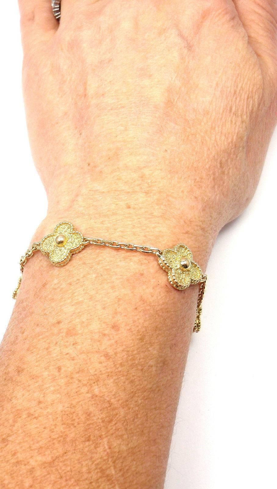 Van Cleef & Arpels Vintage Alhambra Five Motif Gold Link Bracelet 6