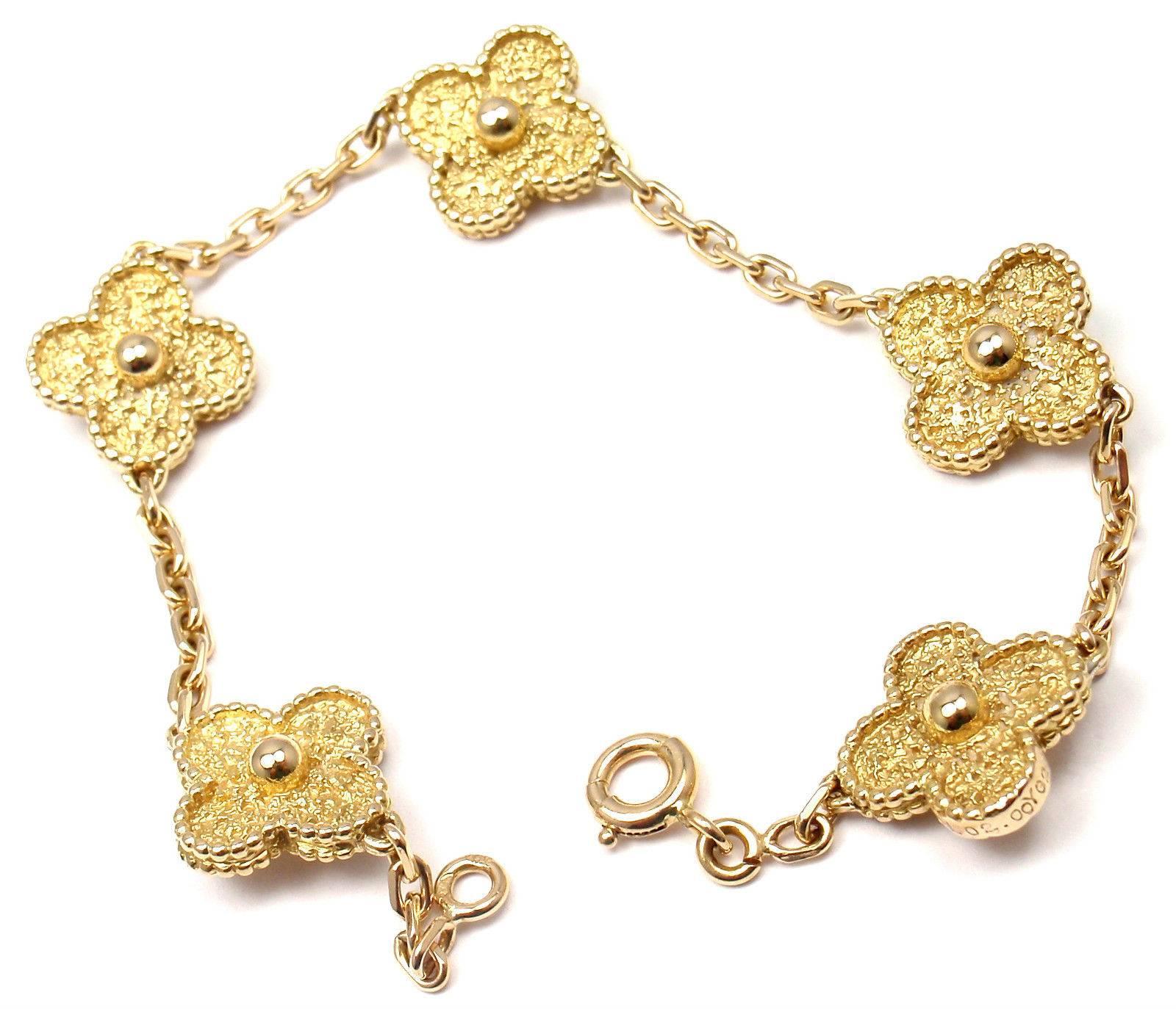 Van Cleef & Arpels Vintage Alhambra Five Motif Gold Link Bracelet 5