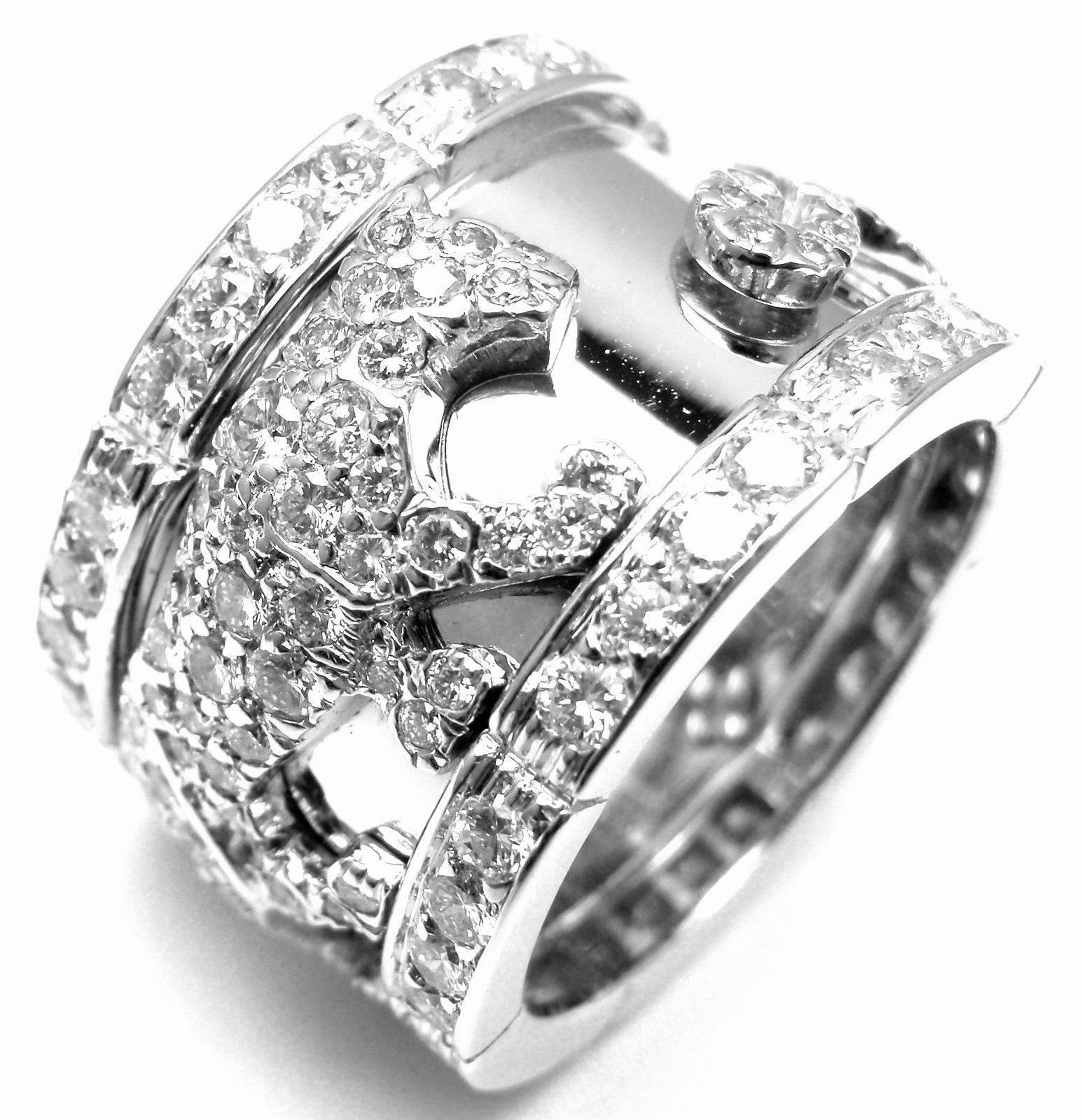 18k White Gold Walking Panther Ring by Cartier. Part of Cartier's Panthere Collection. 

With 176 round brilliant cut diamonds, VVS1 clarity, F color. Total diamond weight: 4CT. 
This ring comes with its original Cartier box. 

Details: 
Ring