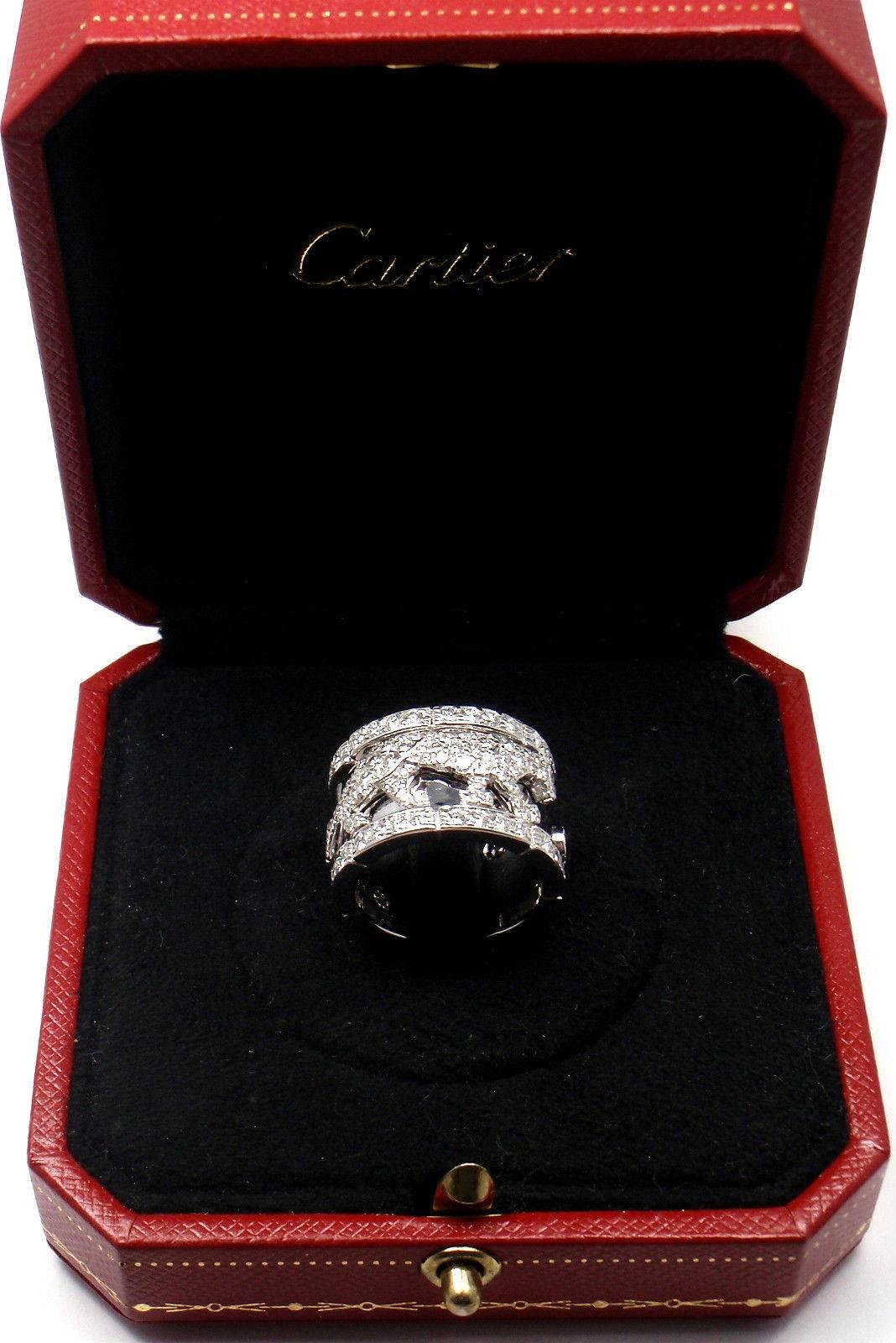 Cartier Walking Panther Panthere Diamond Gold Band Ring 1