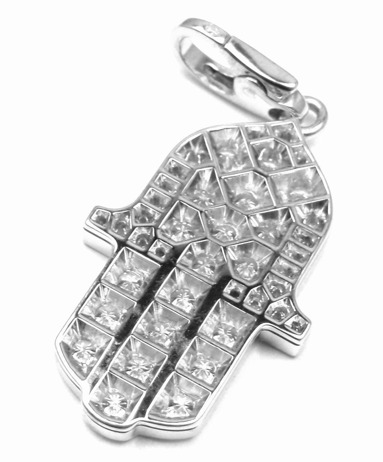 Cartier Diamond Hamsa Hand or Hand of Fatima Gold Charm Pendant In New Condition In Holland, PA