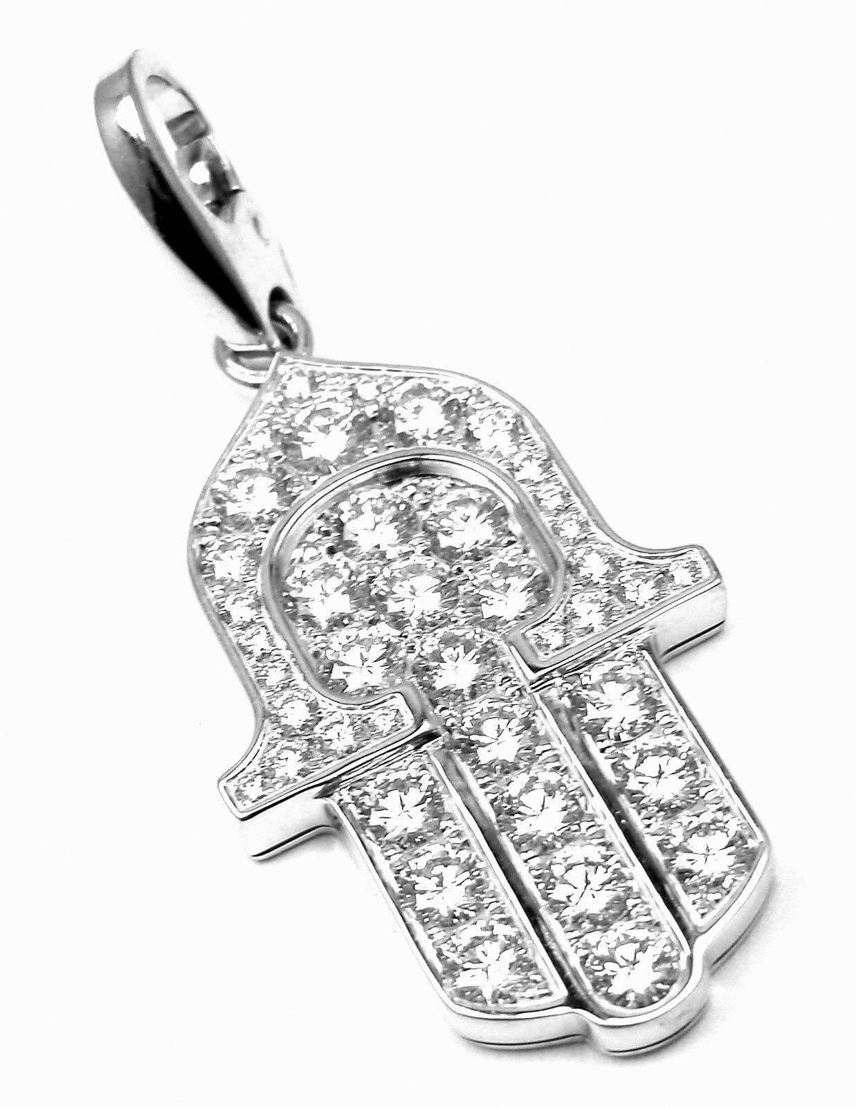 Women's or Men's Cartier Diamond Hamsa Hand or Hand of Fatima Gold Charm Pendant