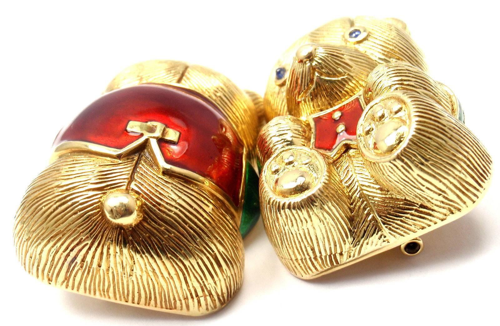 Judith Lieber Large Teddy Bear Enamel Gold 2 Brooch Set In New Condition In Holland, PA