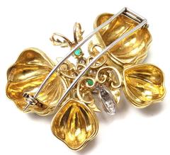 Cartier Enamel Emerald Diamond Gold Butterfly Brooch