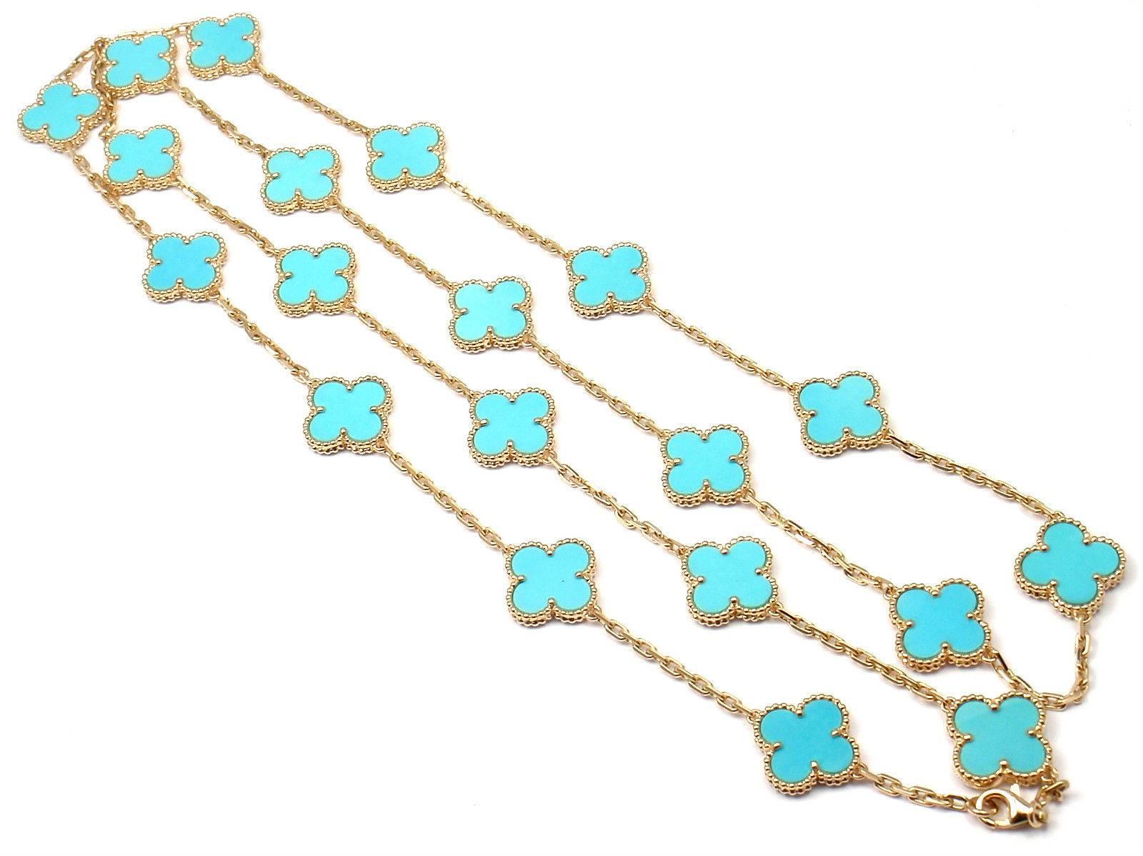 Women's or Men's Van Cleef & Arpels Vintage Alhambra Twenty Motif Turquoise Gold Necklace