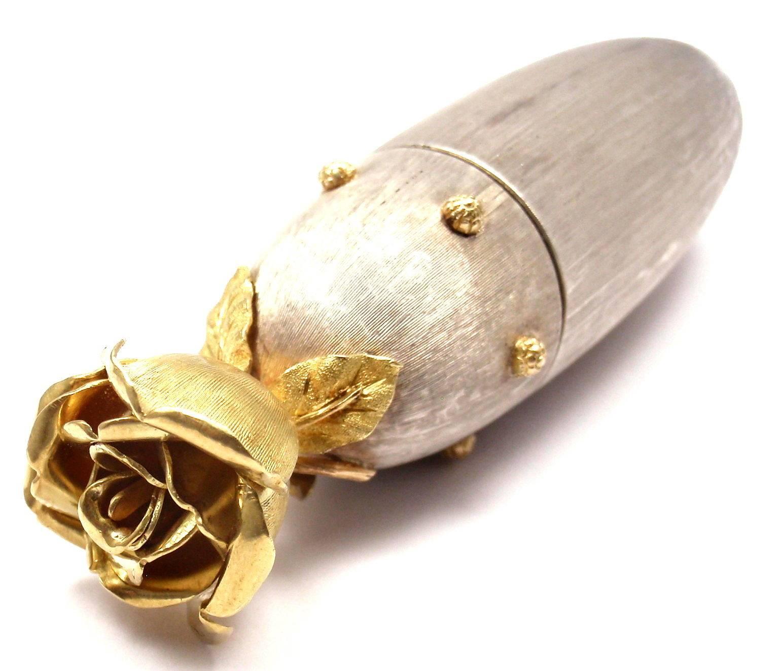 Women's or Men's Mario Buccellati Sterling Silver Gold Rose Flower Pill Box