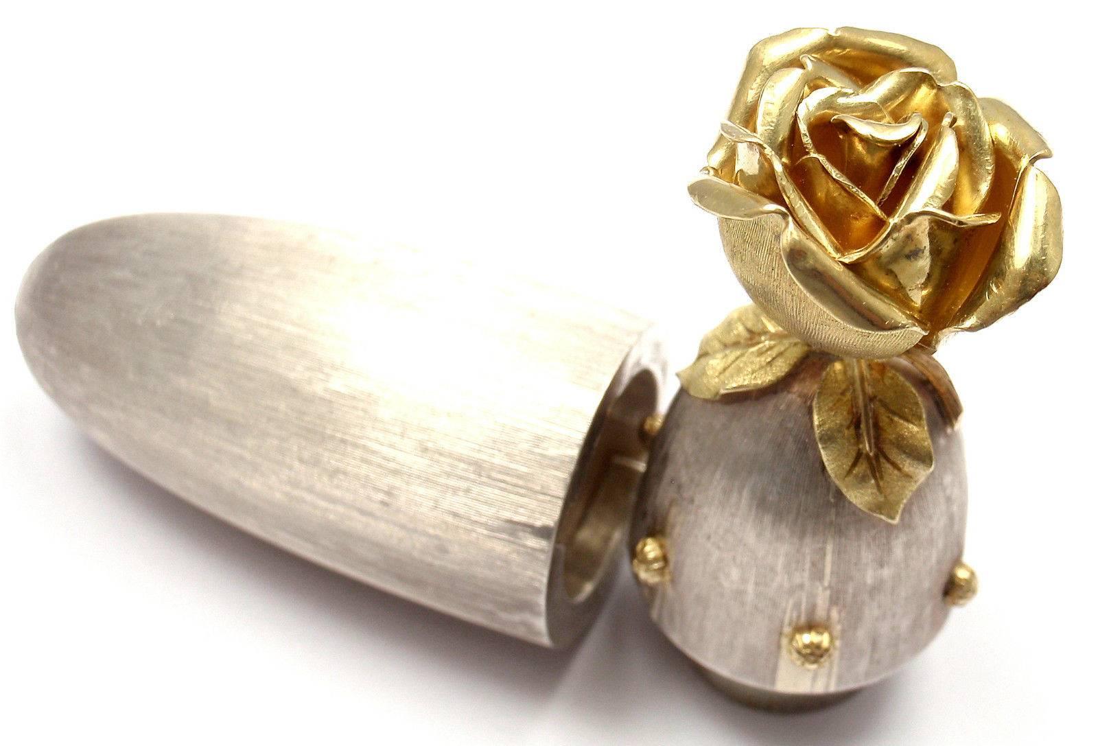 18k Yellow Gold And Sterling Silver Rose Flower Pill Box by Mario Buccellati. 

Details: 
Measurements: 3