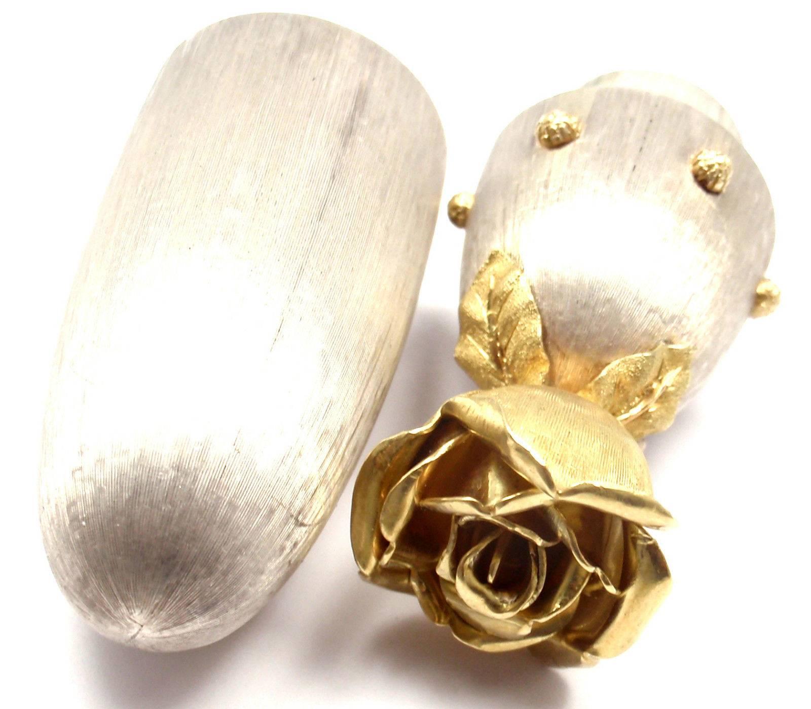 Mario Buccellati Sterling Silver Gold Rose Flower Pill Box In New Condition In Holland, PA