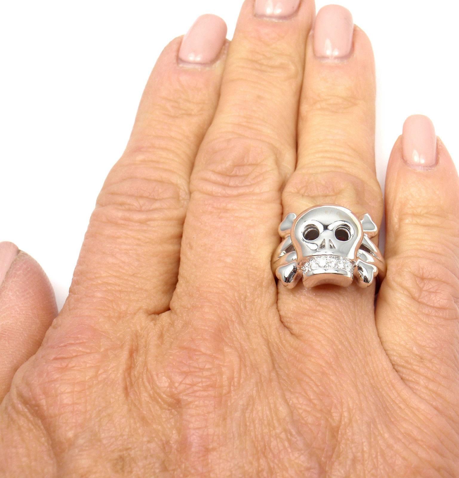 Women's or Men's Christian Dior Tete de Mort Diamond Gold Skull Ring