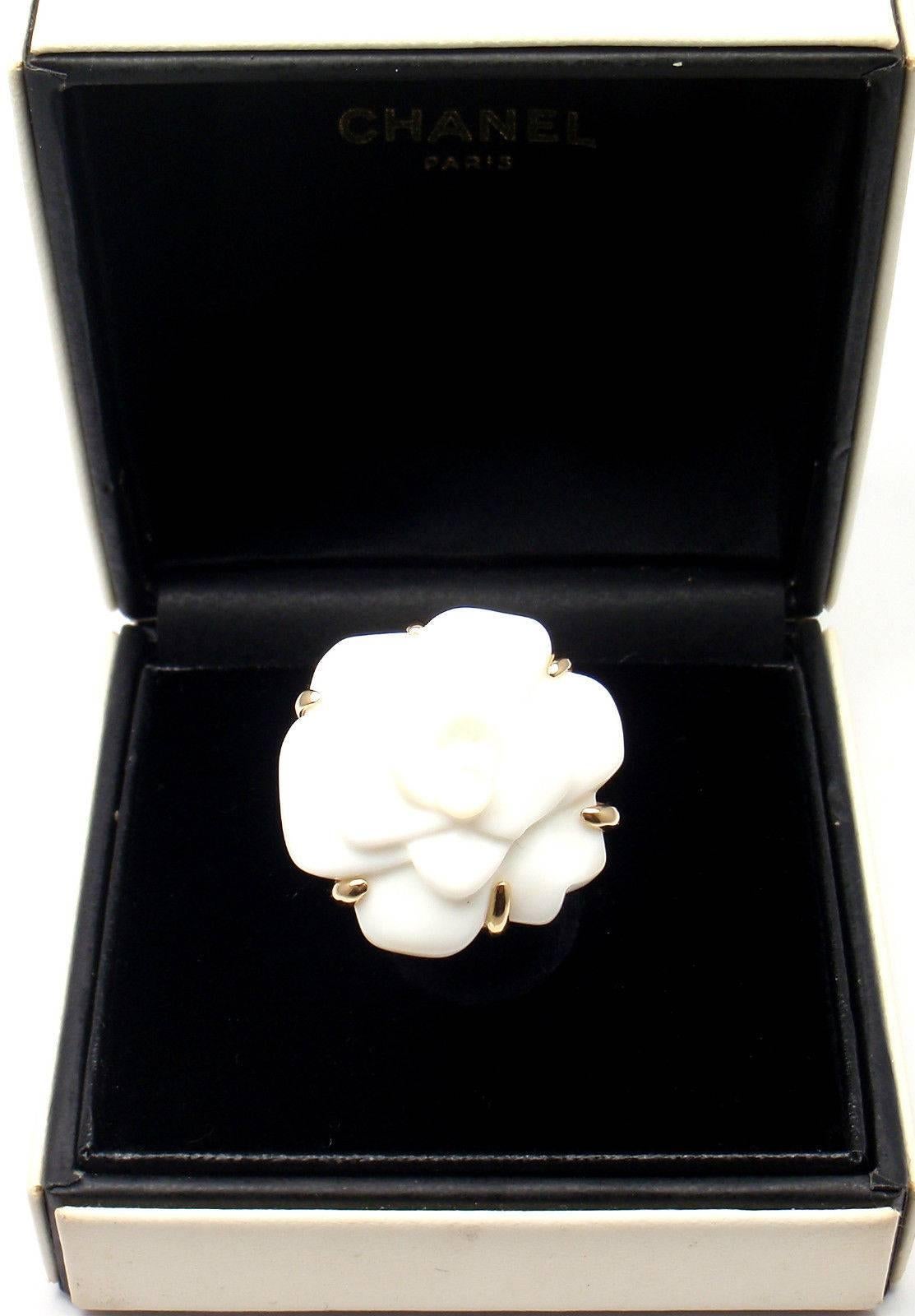 Chanel Camelia Agate Gold Flower Ring 2