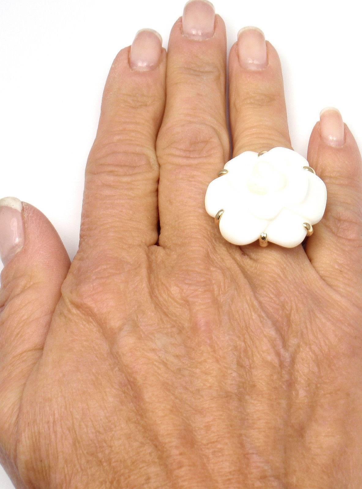 Chanel Camelia Agate Gold Flower Ring 3