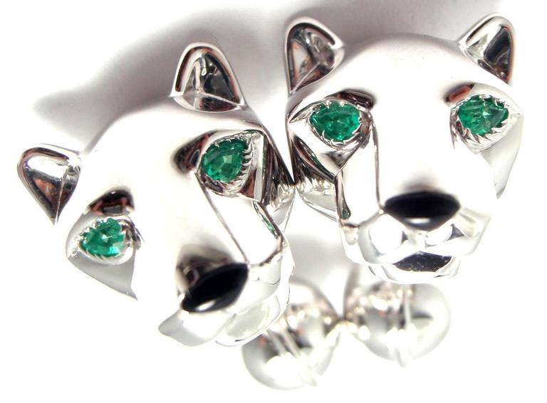 Cartier Panthere Panther Black Onyx Emerald Gold Cufflinks at 1stDibs