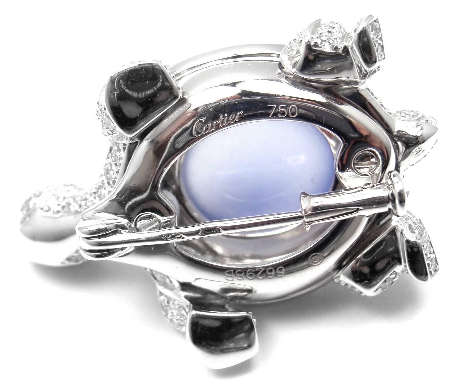 Cartier Chalcedony Diamond Gold Turtle Pin Brooch In New Condition In Holland, PA