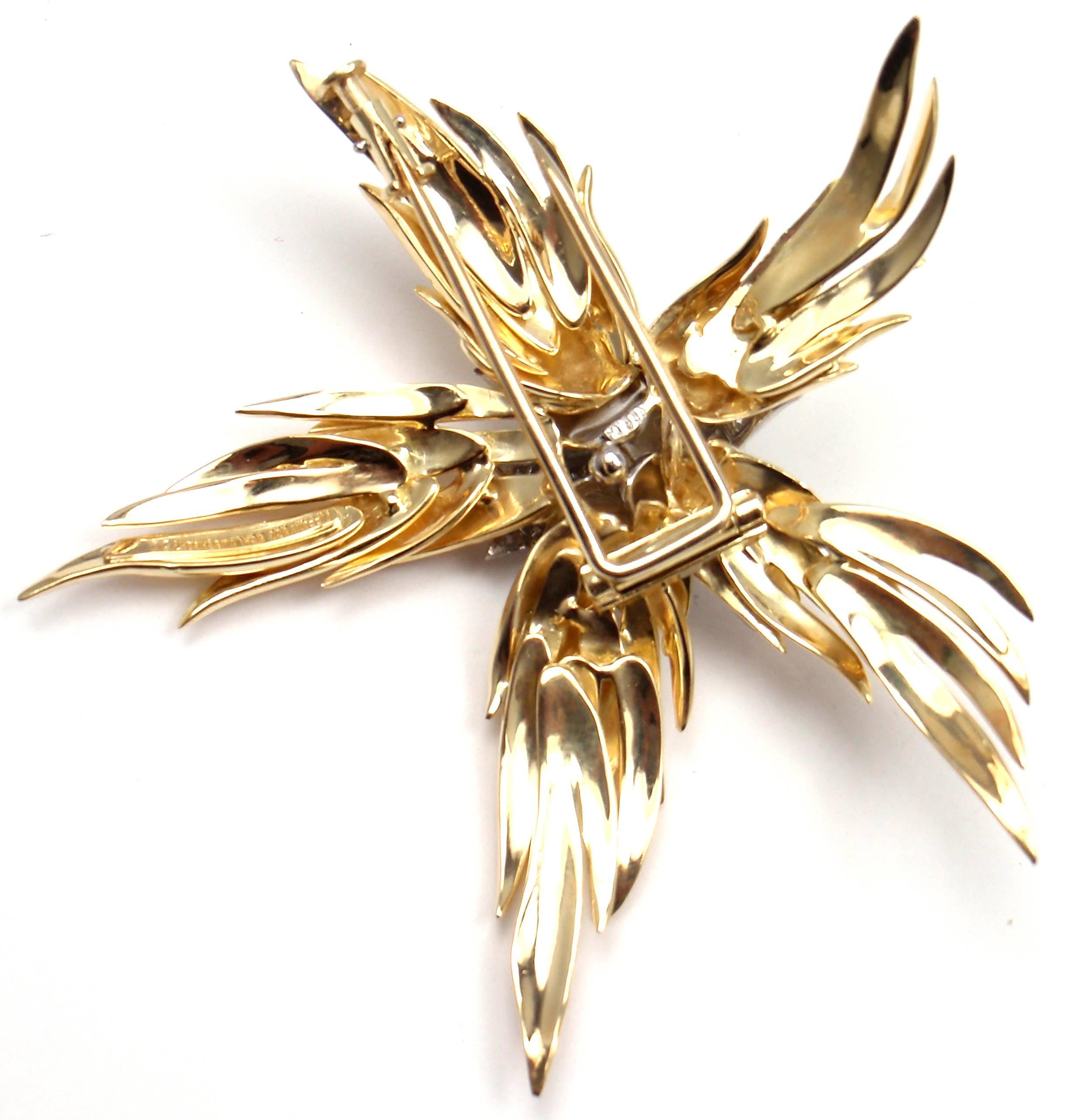 Tiffany & Co. Schlumberger Paris Diamond Platinum Gold Flame Pin Brooch In New Condition In Holland, PA