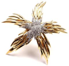 Tiffany & Co. Schlumberger Paris Diamond Platinum Gold Flame Pin Brooch
