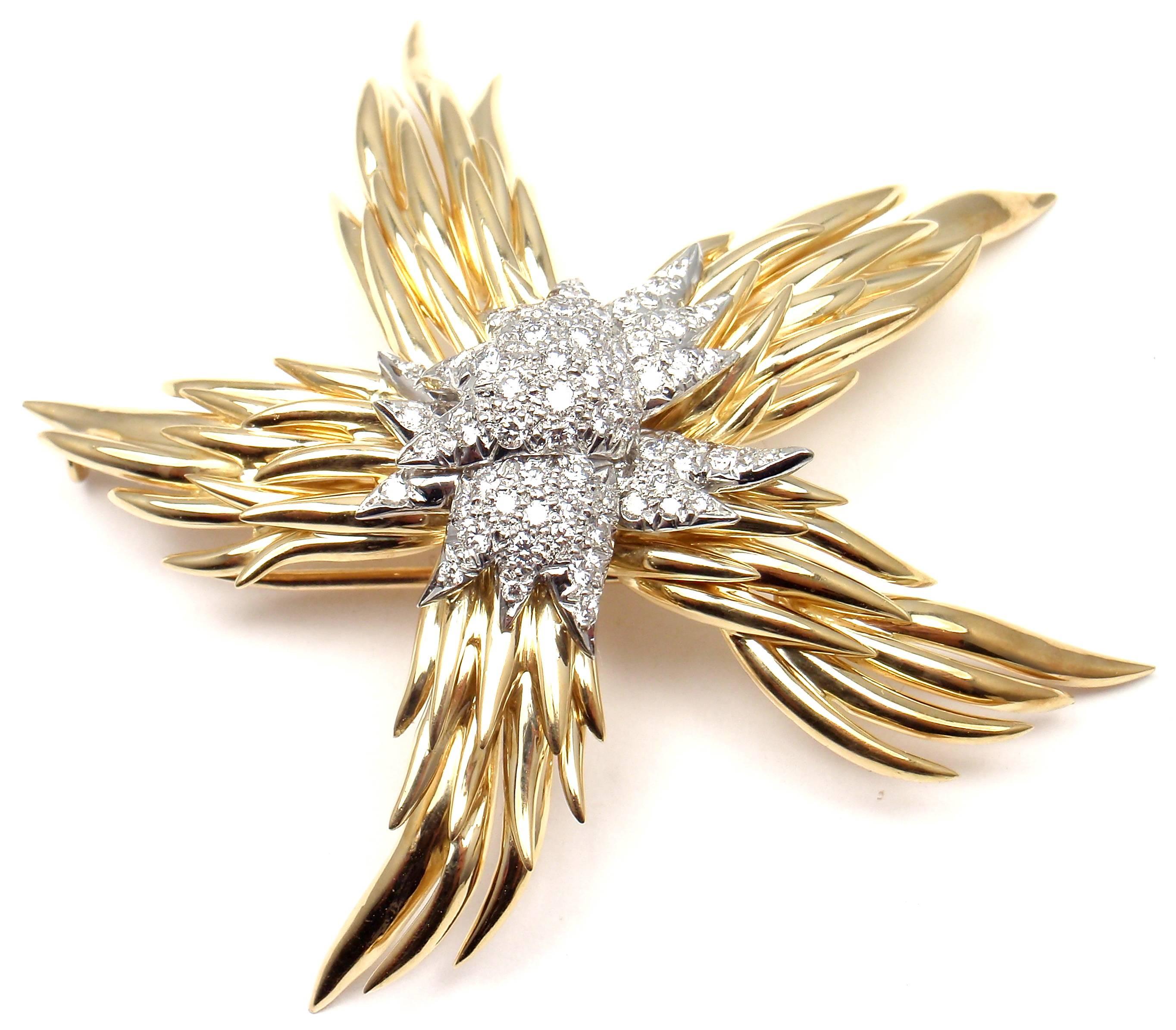 Tiffany & Co. Schlumberger Paris Diamond Platinum Gold Flame Pin Brooch 3