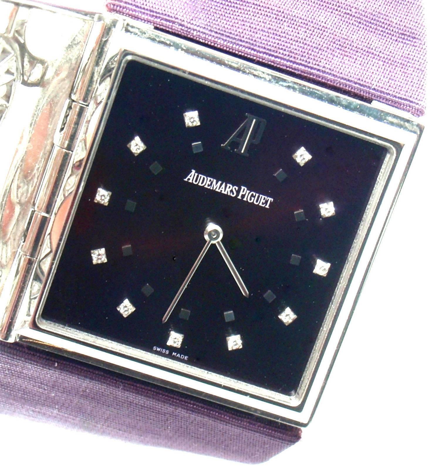 Women's or Men's Audemars Piguet Lady's White Gold Diamond Satin Bracelet Quartz Wristwatch For Sale