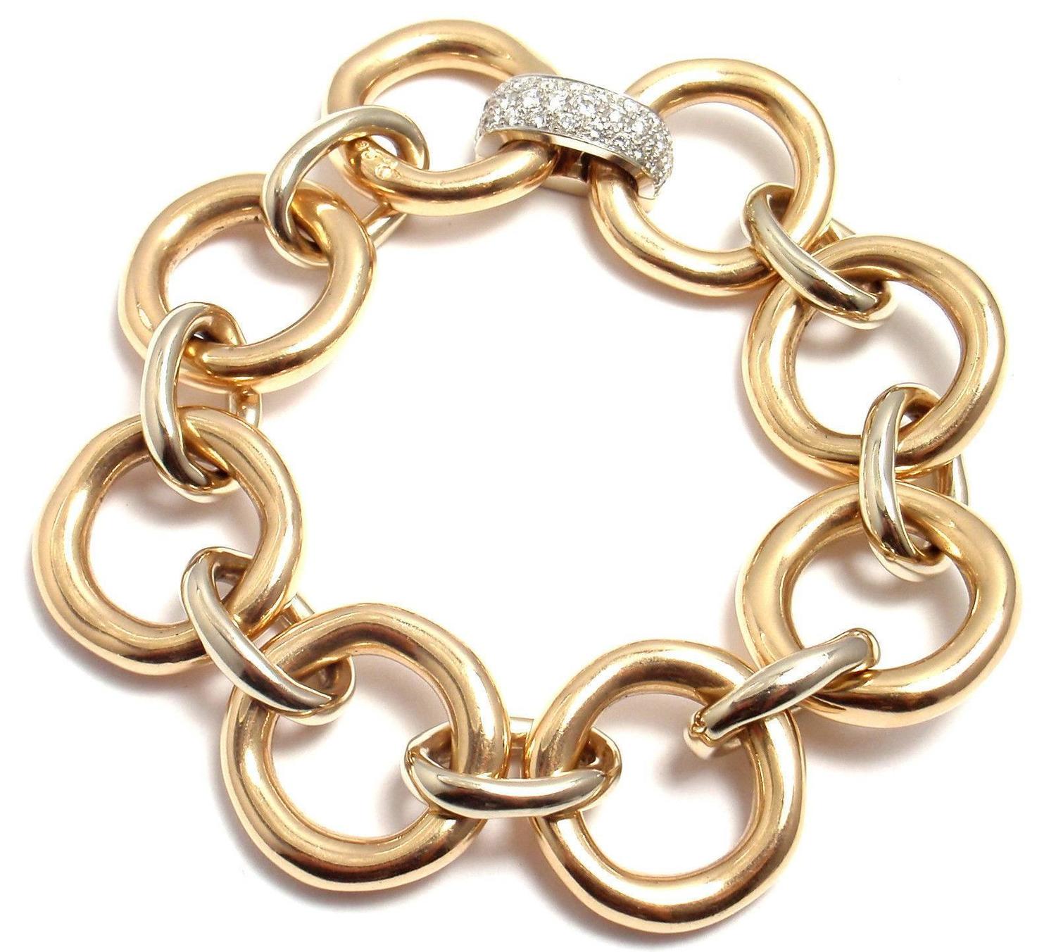 Pomellato Diamond Two Color Gold Large Link Bracelet For Sale at 1stdibs