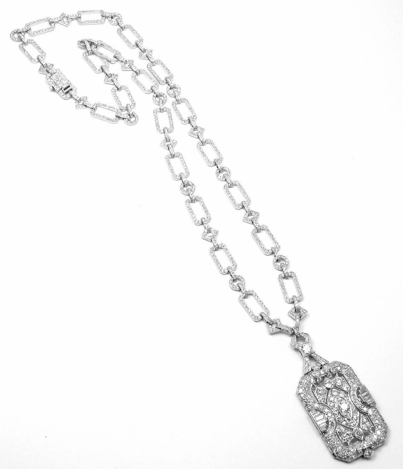 French Art Deco Diamond Platinum Long Necklace 1
