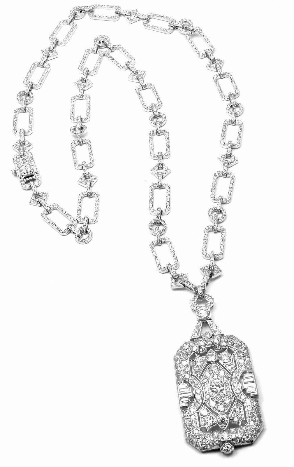 French Art Deco Diamond Platinum Long Necklace 4