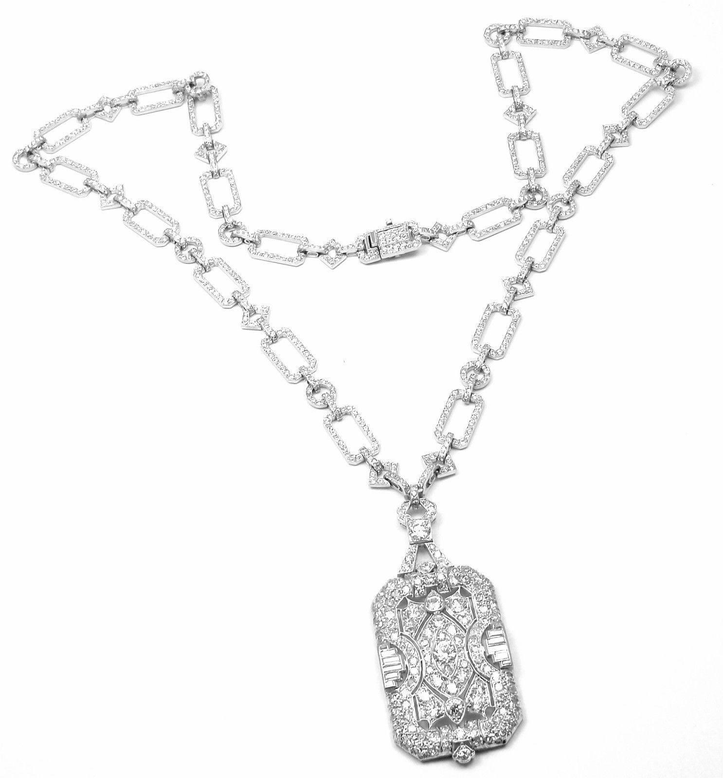French Art Deco Diamond Platinum Long Necklace In New Condition In Holland, PA
